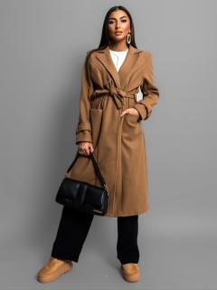 Hnedý flaušový kabát NOTOS s viazaním Veľkosť: ONESIZE