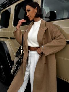 Hnedý vlnený elegantný kabát CINAR Veľkosť: M/L