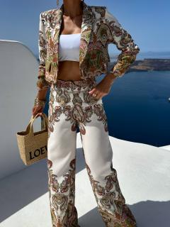 Kaki crop krátke sako FURKAST s ornamentmi Veľkosť: ONESIZE