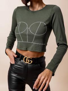 Khaki crop top AFRA s kamienkami Veľkosť: ONESIZE