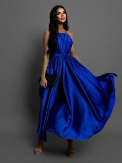 Kráľovsky modré dlhé lesklé elegantné šaty MADES so zaväzovaním Veľkosť: ONESIZE