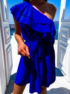Kráľovsky modré volánikové šaty PURPOSE s viazaním Veľkosť: ONESIZE