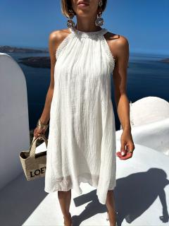Krémové boho oversize šaty SOZON s perličkami Veľkosť: ONESIZE