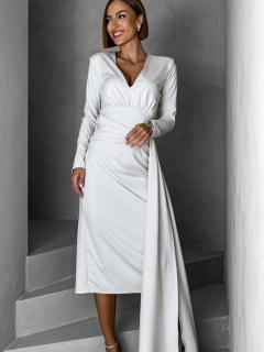Krémové dlhé elegantné šaty AUTIS so zaväzovaním Veľkosť: ONESIZE