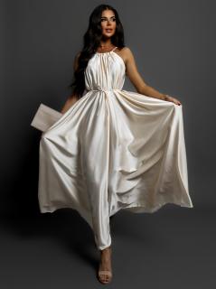 Krémové dlhé lesklé elegantné šaty MADES Veľkosť: ONESIZE