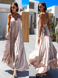 Krémové lesklé elegantné šaty AUSTERE Veľkosť: ONESIZE