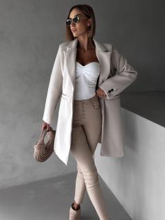 Krémový elegantný midi flaušový kabát NOAM Veľkosť: ONESIZE