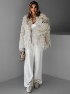 Krémový faux fur kožušinový kabát THOMAS Veľkosť: M/L