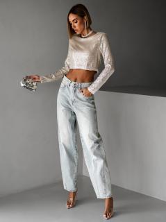 Krémový flitrovaný crop top PETROMILA s vypchávkami Veľkosť: ONESIZE