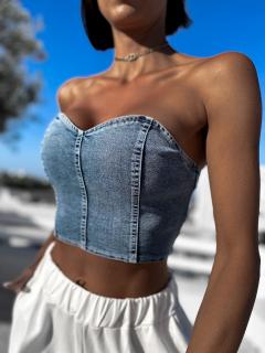 Modrý denim crop top CONCORYN Veľkosť: M/L