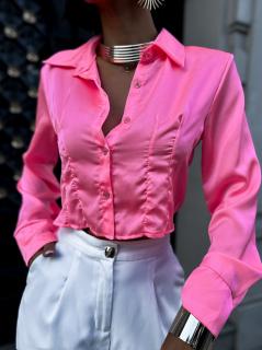Neon ružová krátka košeľa PRUDENCIA s dlhým rukávom Veľkosť: ONESIZE