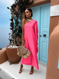 Neon ružové elegantné šaty HUDIESI cez rameno Veľkosť: ONESIZE