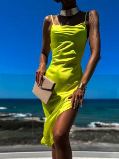 Neon zelené elegantné šaty SYMBOLIZE s rázporkom Veľkosť: ONESIZE