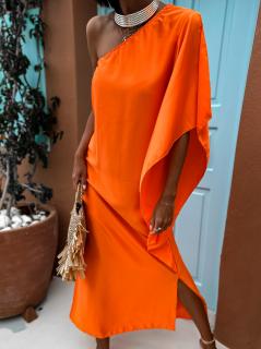 Oranžové elegantné šaty HUDIESI cez rameno Veľkosť: ONESIZE