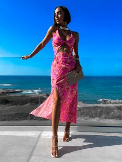 Ružové elegantné šaty DRESKI s rázporkom Veľkosť: ONESIZE