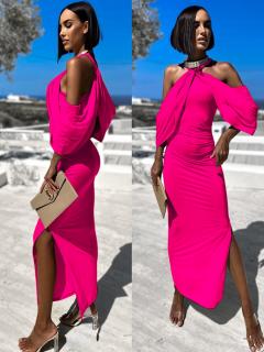 Ružové elegantné šaty LOYLENE s rázporkom Veľkosť: ONESIZE