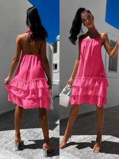 Ružové ľahké šaty GLORYN s volánikmi Veľkosť: ONESIZE