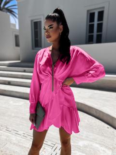Ružové lesklé elegantné šaty POPPY s výstrihom do V Veľkosť: ONESIZE