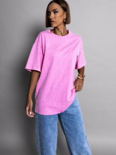 Ružové oversize tričko SHAEL s kamienkami 100% bavlna Veľkosť: ONESIZE