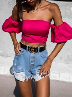 Ružový elegantný crop top DENNER s rukávmi