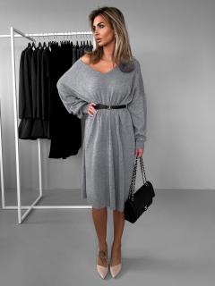 Šedé dlhé oversize svetrové šaty AUDREY s brošňou Veľkosť: ONESIZE