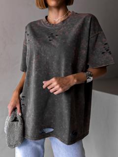 Šedé oversize trhané tričko BERATI Veľkosť: ONESIZE