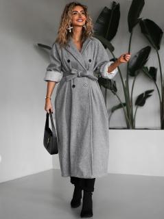 Šedý dlhý elegantný oversize kabát KERRYL Veľkosť: ONESIZE