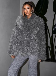 Šedý faux fur kožušinový kabátik HIENO Veľkosť: ONESIZE