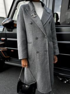 Šedý vlnený elegantný kabát CINAR Veľkosť: M/L