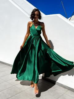 Smaragdové dlhé lesklé šaty PERFECTLY