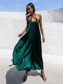 Smaragdové lesklé dlhé šaty MEDALLION