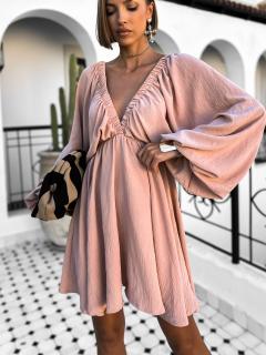Staroružové krátke boho šaty RANGE s výstrihom do V Veľkosť: ONESIZE