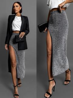Strieborná trblietavá sukňa KAYSERI s rázporkom Veľkosť: ONESIZE