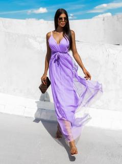 Svetlo fialové dlhé elegantné šaty MONARCH na zaväzovanie