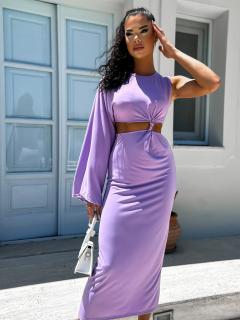 Svetlo fialové dlhé elegantné šaty NONIENY s prestrihom Veľkosť: ONESIZE