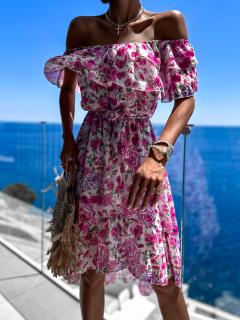 Svetlo fialové kvetinové šaty ROCCO s volánikmi Veľkosť: ONESIZE