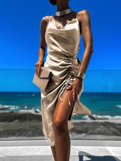 Svetlo hnedé elegantné šaty STELLAR s riasením Veľkosť: ONESIZE