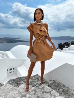 Svetlo hnedé volánikové šaty PURPOSE s viazaním Veľkosť: ONESIZE