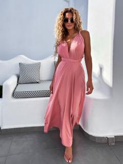 Svetlo růžové elegantné šaty BEATRICE s viazaním