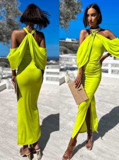 Svetlo zelené elegantné šaty LOYLENE s rázporkom Veľkosť: ONESIZE