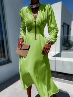 Svetlo zelené elegantné šaty PHINANEY s dlhým rukávom Veľkosť: ONESIZE