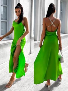 Svetlo zelené lesklé elegantné šaty MENLEYS so zlatými ramienkami Veľkosť: ONESIZE