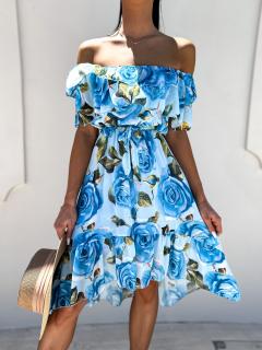 Svetlomodré kvetinové šaty ROCCO s volánikmi Veľkosť: ONESIZE