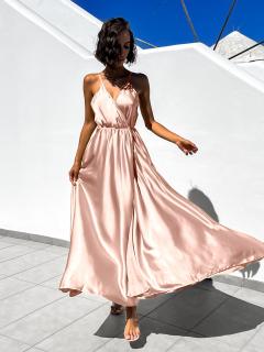 Svetloružové dlhé lesklé šaty PERFECTLY Veľkosť: ONESIZE