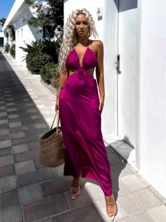 Tmavo fialové elegantné šaty KINYFEL na zaväzovanie okolo krku Veľkosť: ONESIZE