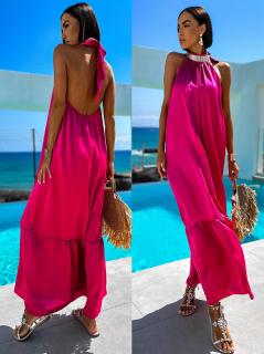 Tmavo ružové lesklé dlhé elegantné šaty SANTLOS Veľkosť: ONESIZE