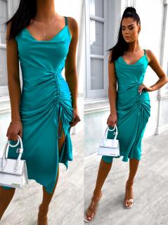 Tyrkysové elegantné šaty ASTRILITH s riasením Veľkosť: ONESIZE