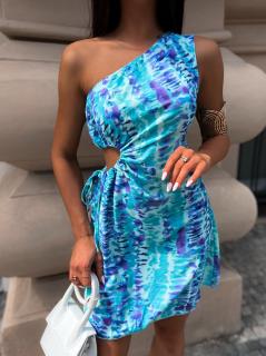 Tyrkysové elegantné šaty FLINSTON na jedno rameno Veľkosť: ONESIZE