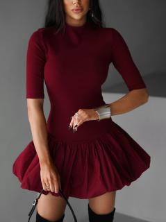 Vínové balónové mini šaty QIANY Veľkosť: M/L