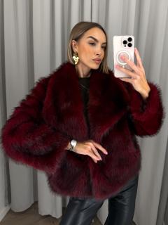 Vínový faux fur kožušinový kabát kožuch VIVIENE Veľkosť: ONESIZE